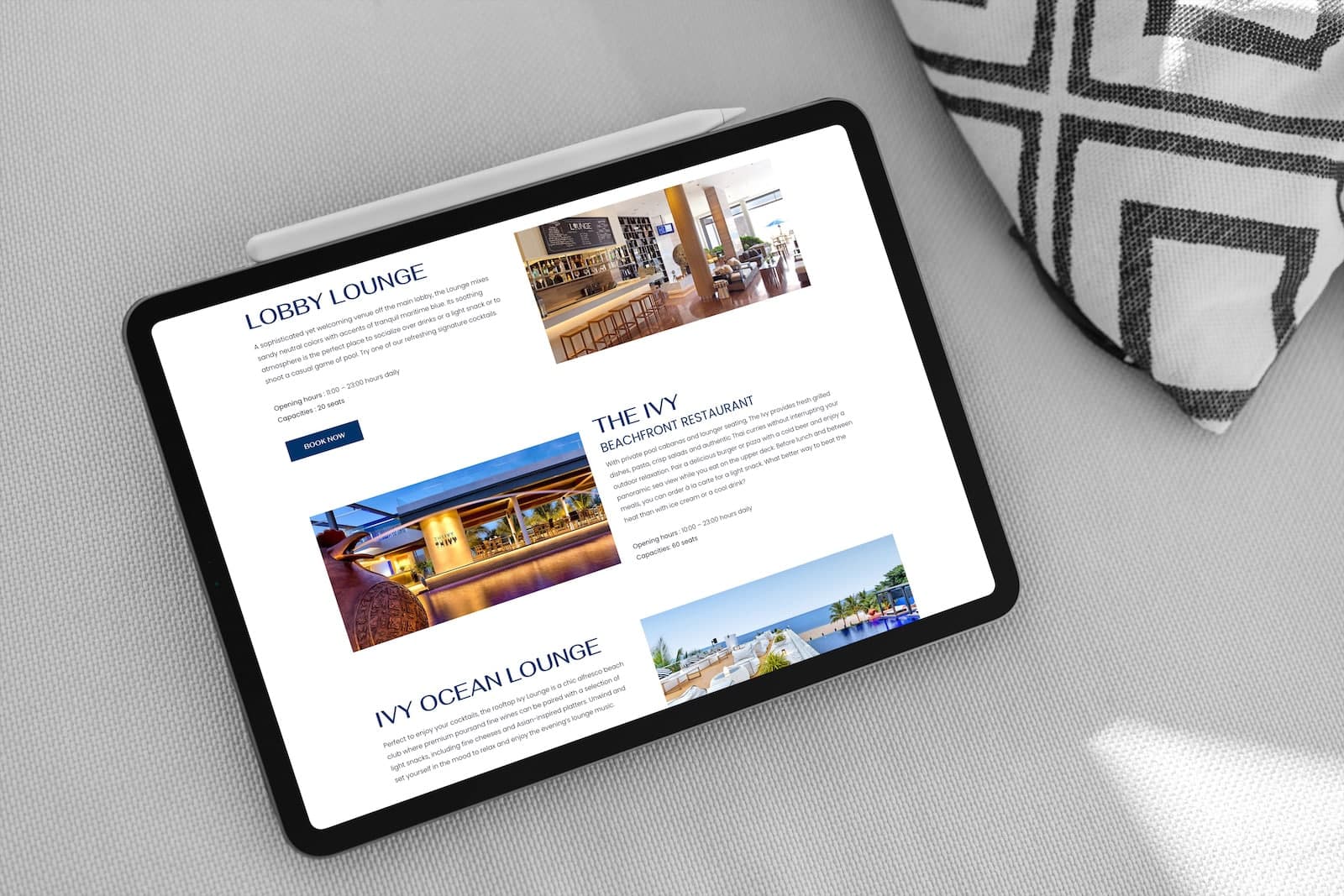 Hotel website design showcase – Dining section (variant)