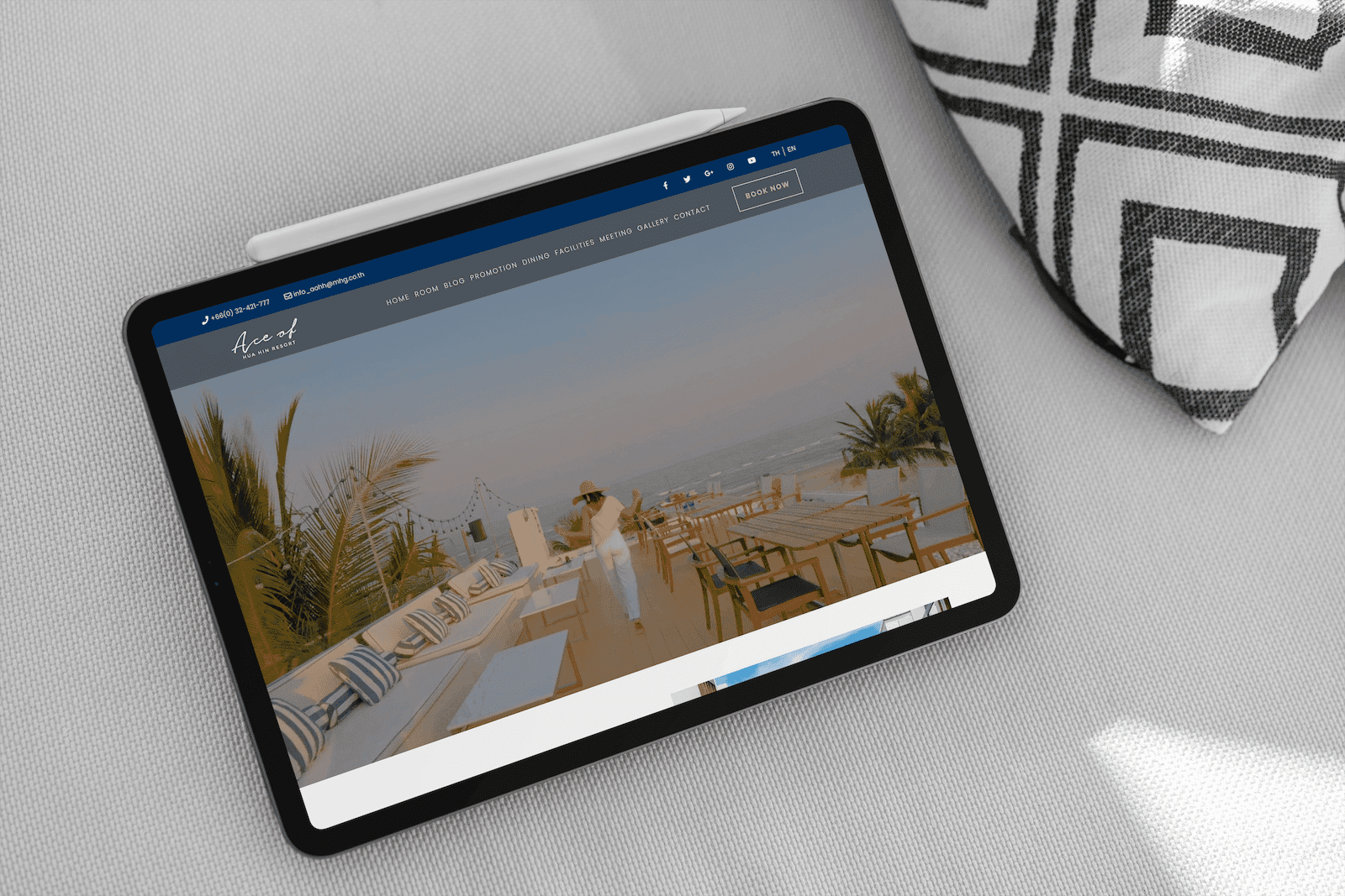 Hotel website design showcase – Homepage on iPad
