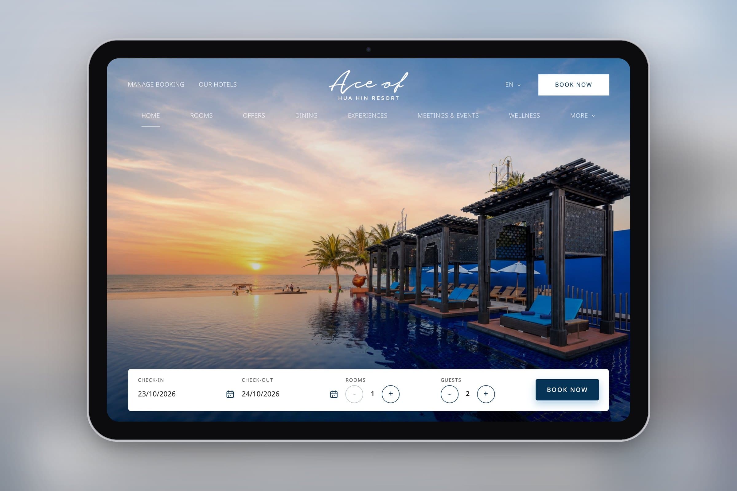 เว็บไซต์ Ace of Hua Hin Resort บน iPad