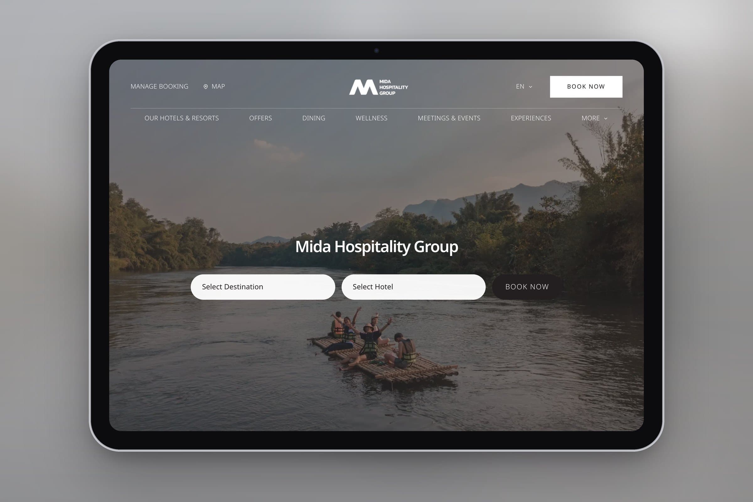 เว็บไซต์ Mida Hospitality Group บน iPad